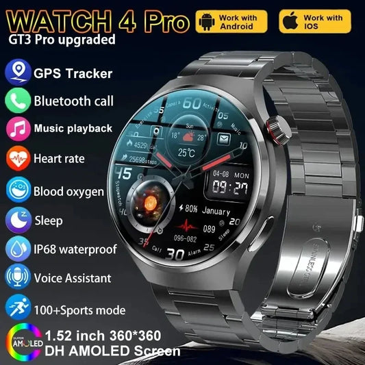 For HUAWEI GT4 Pro GPS Smart Watch Men 360*360 AMOLED Screen Heart Rate Bluetooth Call IP68 Waterproof NFC Smartwatches 2024 New