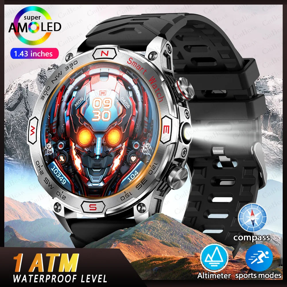 2024 New Smartwatch Men Compass Outdoor Sports Emergency Light Health Monitor 3ATM Waterproof 450 mAh Bluetooth Call Smart Watch