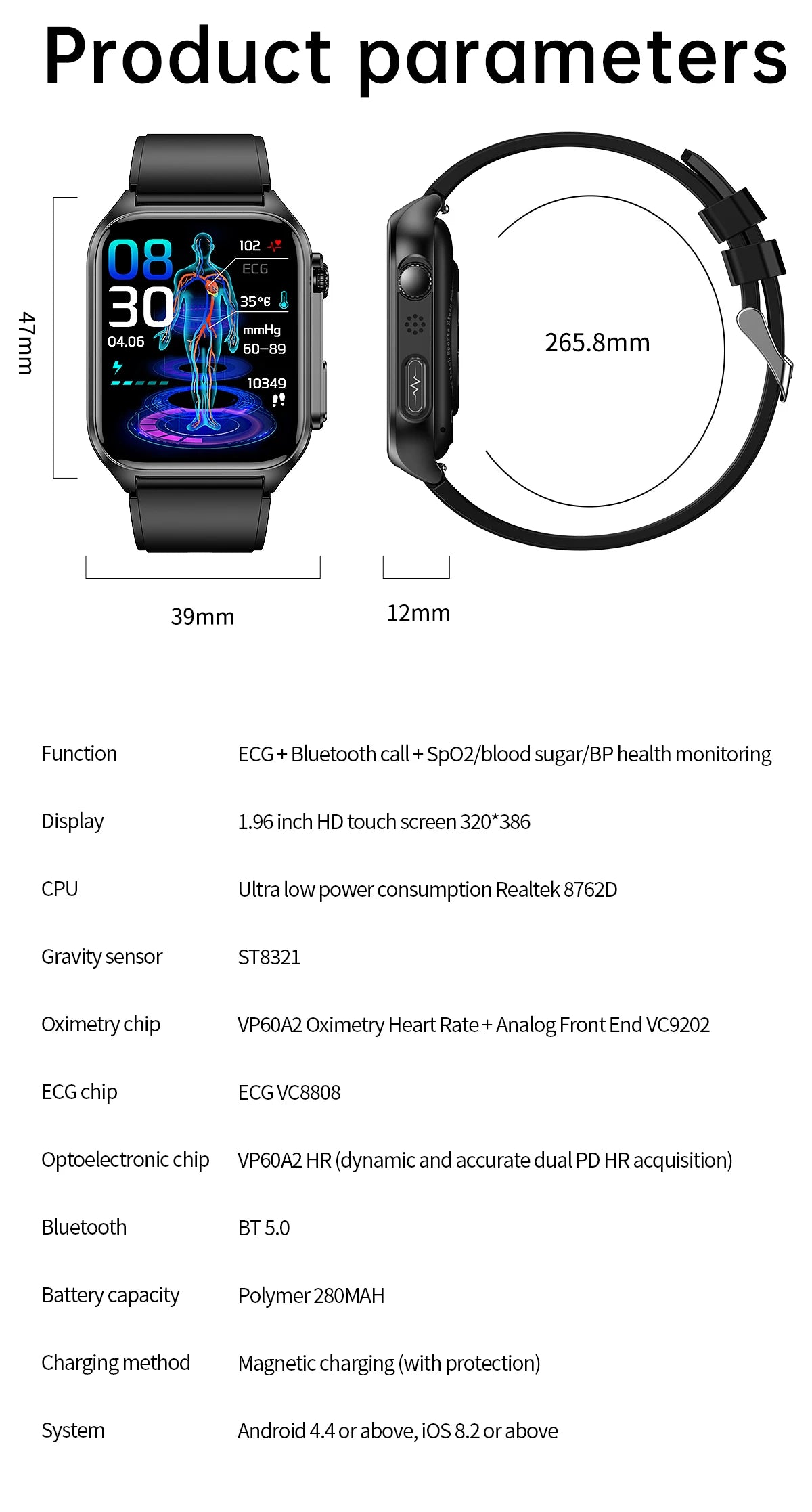 2024 New Bluetooth Call Blood Glucose ECG+PGG Smart Watch Men Heart Rate Blood Pressure Oxygen Body Temperature IP67 SmartWatch