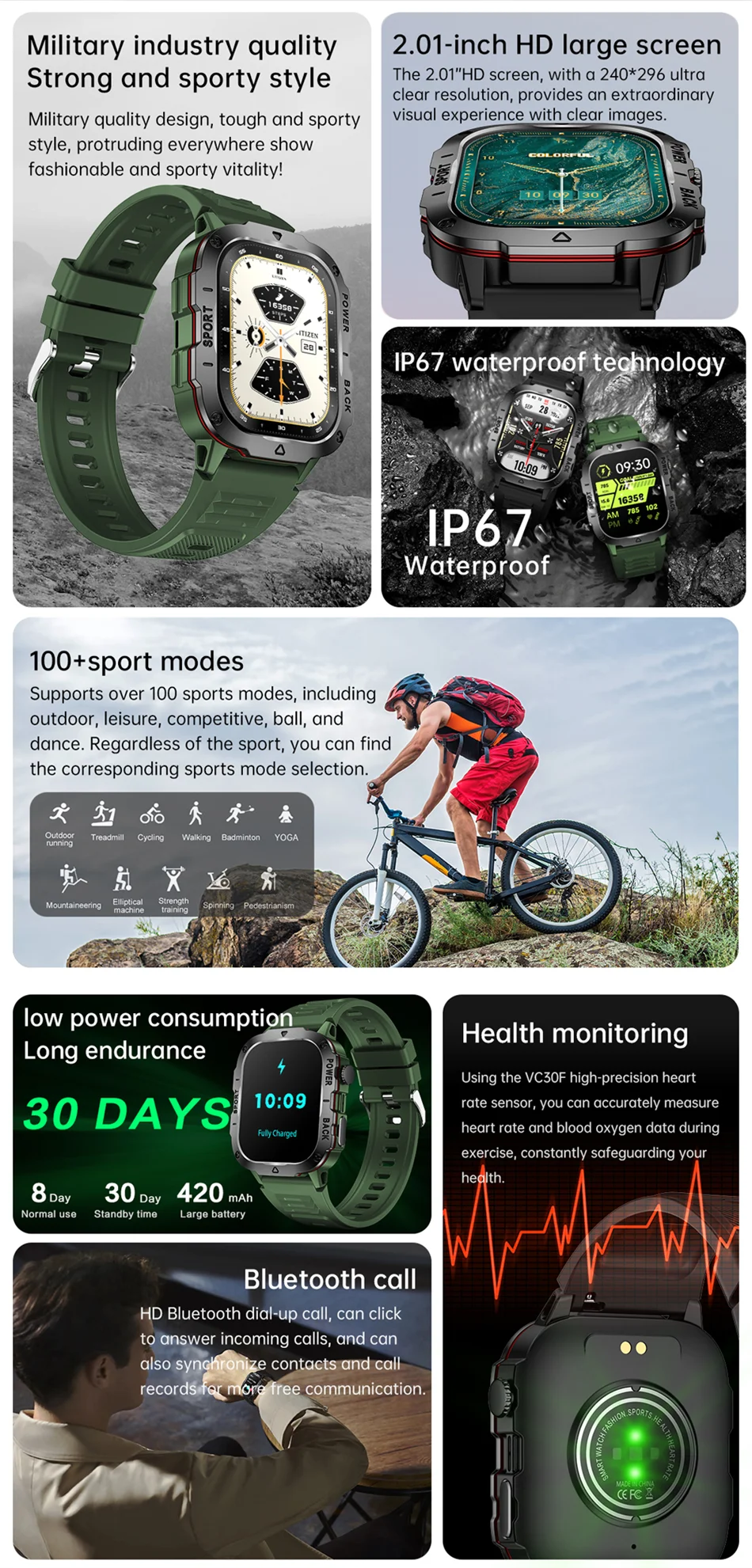 For HUAWEI Military Smart Watch Men IP68 GPS Outdoor 100+Sports Fitness Tracker Health Monitor 2.01" BT Call Smartwatch 2024 New