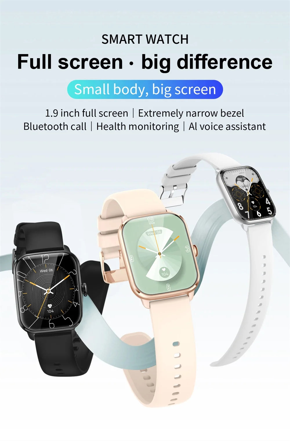 New 1.9" Men Women Blue Tooth Call Sports Fitness 2024 Smartwatch Waterproof Heart Rate Bracelet Voice Assistant Smart Watch