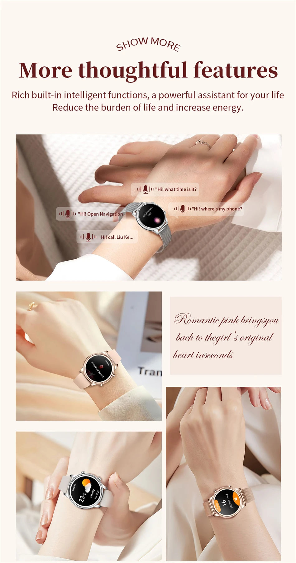 2024 New For Xiaomi 1.27 inch Women Smart Watch Heart Rate Health Custom Dial Ladies Fashion Bracelet Bluetooth Call SmartWatch