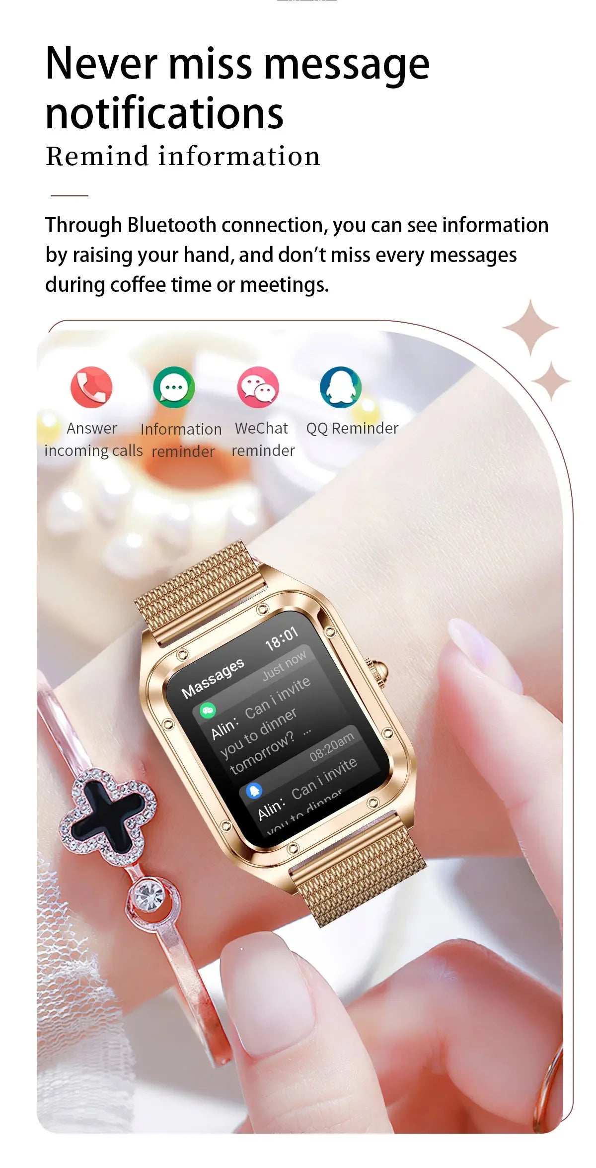 2024 New Lady Fashion Smart Watch Women AMOLED HD Screen GPS Heart Rate Bluetooth Call Waterproof Outdoor SmartWatch For Xiaomi