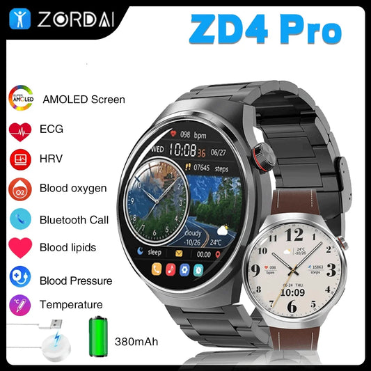 Zordai ZD4 Pro Smart Watch Men 2024 For Huawei GT4 PRO AMOLED HD Screen Heart Rate Bluetooth Call NFC IP68 Waterproof Smartwatch