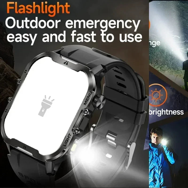 2024 Military Smart Watch Men LED Flashlight Bluetooth Outdoor reloj inteligente Sports Fitness Smartwatch For HUAWEI Xiaomi ios