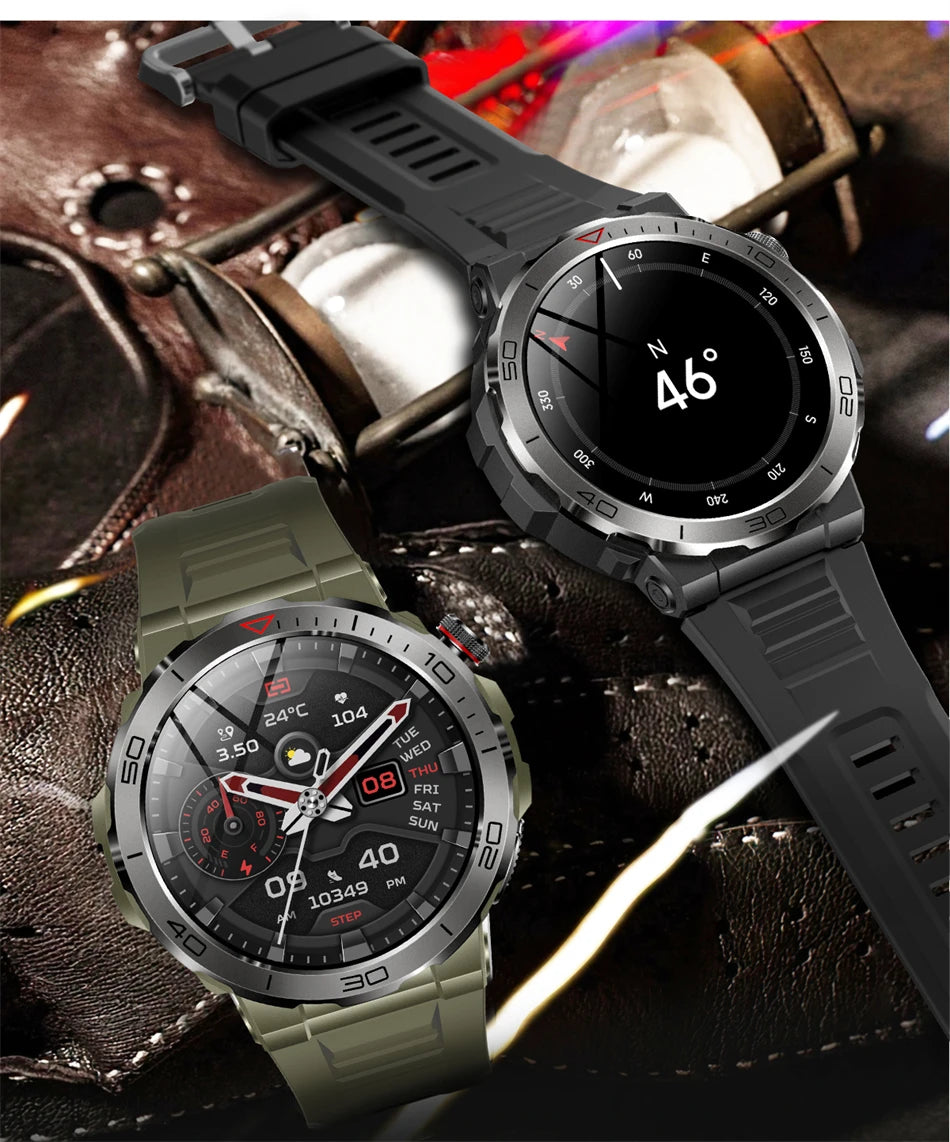 2024 Outdoor Compass Smartwatch Men 1.43inch AMOLED Sports Fitness Watch Bluetooth Call Waterproof Smart Watch For Huawei Xiaomi