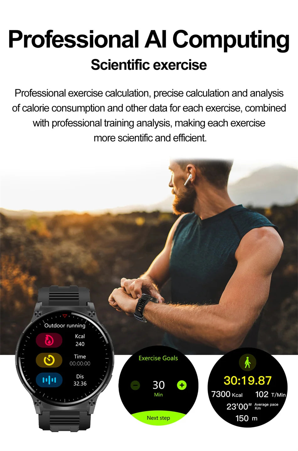 For Xiaomi Outdoor Sports Smart Watch Men Compass LED light 3ATM Waterproof AI Voice Bluetooth Call Fitness Smartwatch 2024﻿ New