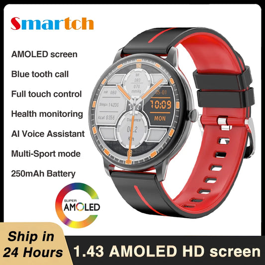 New 1.43" AMOLED Screen Blue Tooth Call Men Smartwatch Sports Fitness Heart Rate Waterproof Music Playing Women 2024 Smart Watch