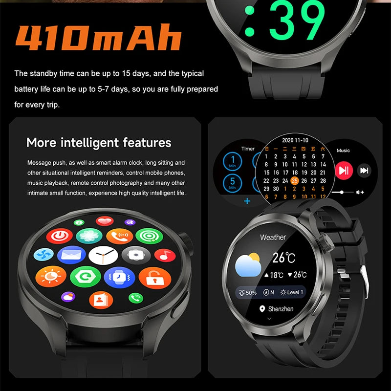 For Huawei GT4 Pro Watch Smart Watch Men AMOLED HD Screen Bluetooth Call GPS Compass Heart rate Sports SmartWatch Man 2024 New