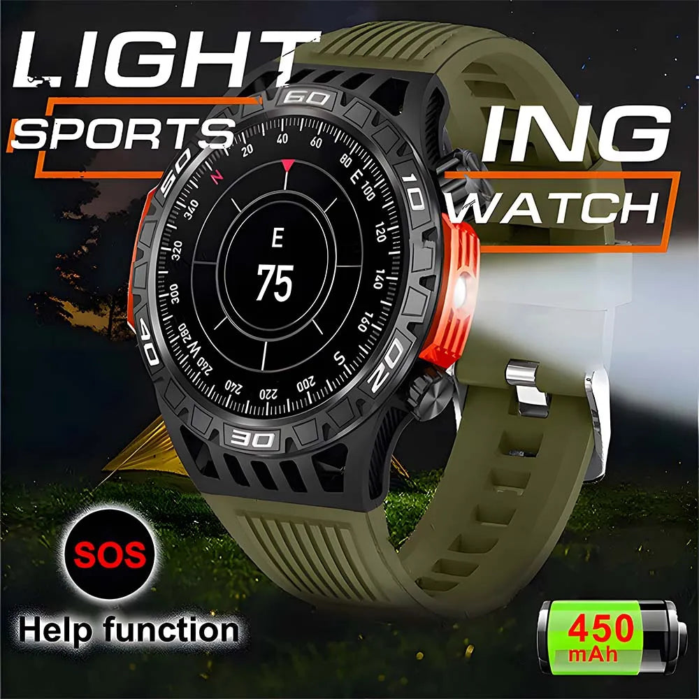 2024 New Outdoor Smart Watch Men AMOLED Screen Flashlight Sport Fitness Tracker Sleep Blood Pressure Health Detection smartwatch