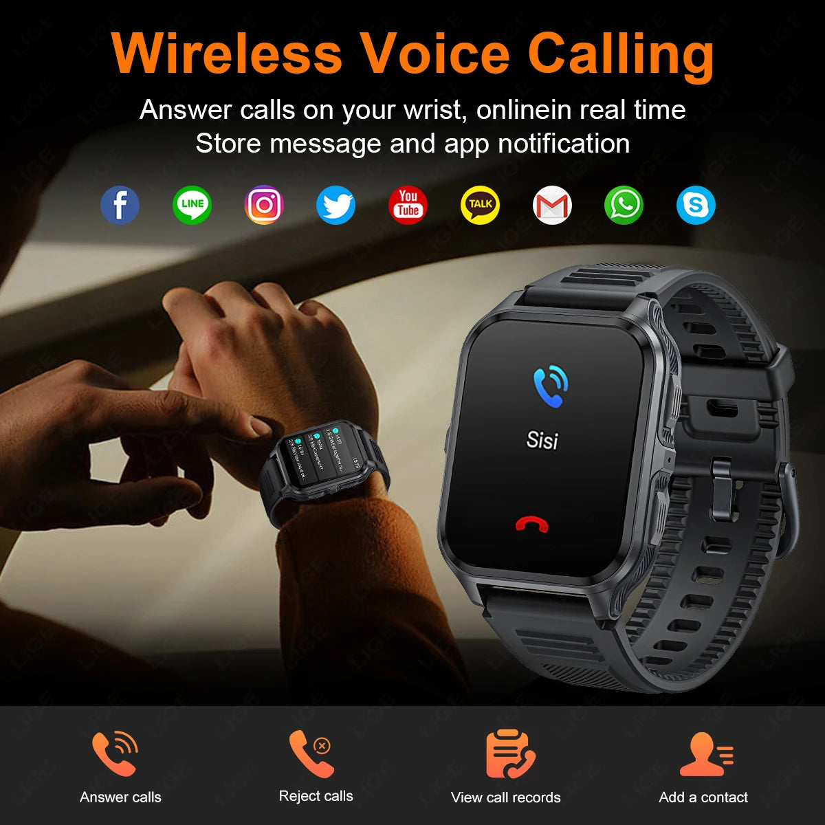 LIGE 2024 Outdoor Military Bluetooth Call Smart Watch Men Smartwatch For Xiaomi Android iOS IP68 Waterproof Fitness Watch+BOX