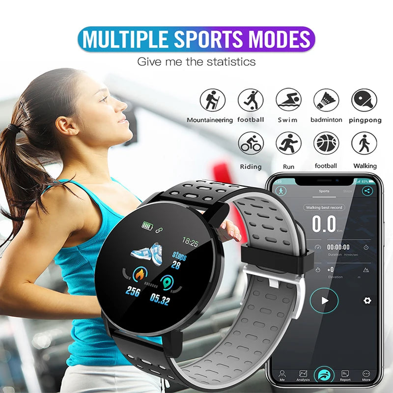 Reloj 119 Plus Smart Watch 2024 Round Screen Bluetooth Waterproof Sports Tracker Fitness Clock For Android IOS Fit Men Women