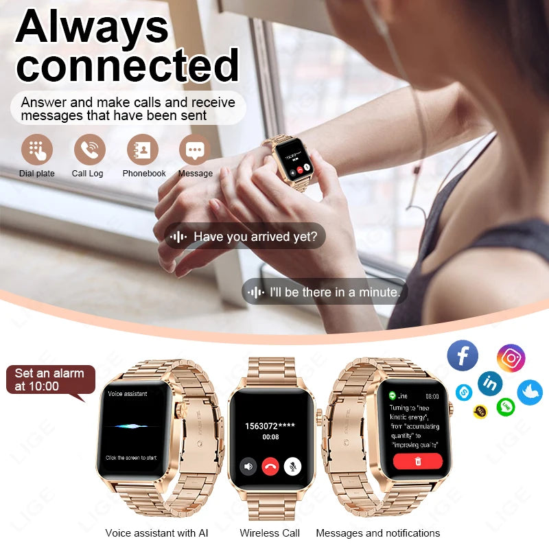 LIGE Bluetooth Call Smart Watches Women Rose Gold Luxury WristWatch Sport Fitness Bracelet Smart Watch Waterproof Smartwatch Men