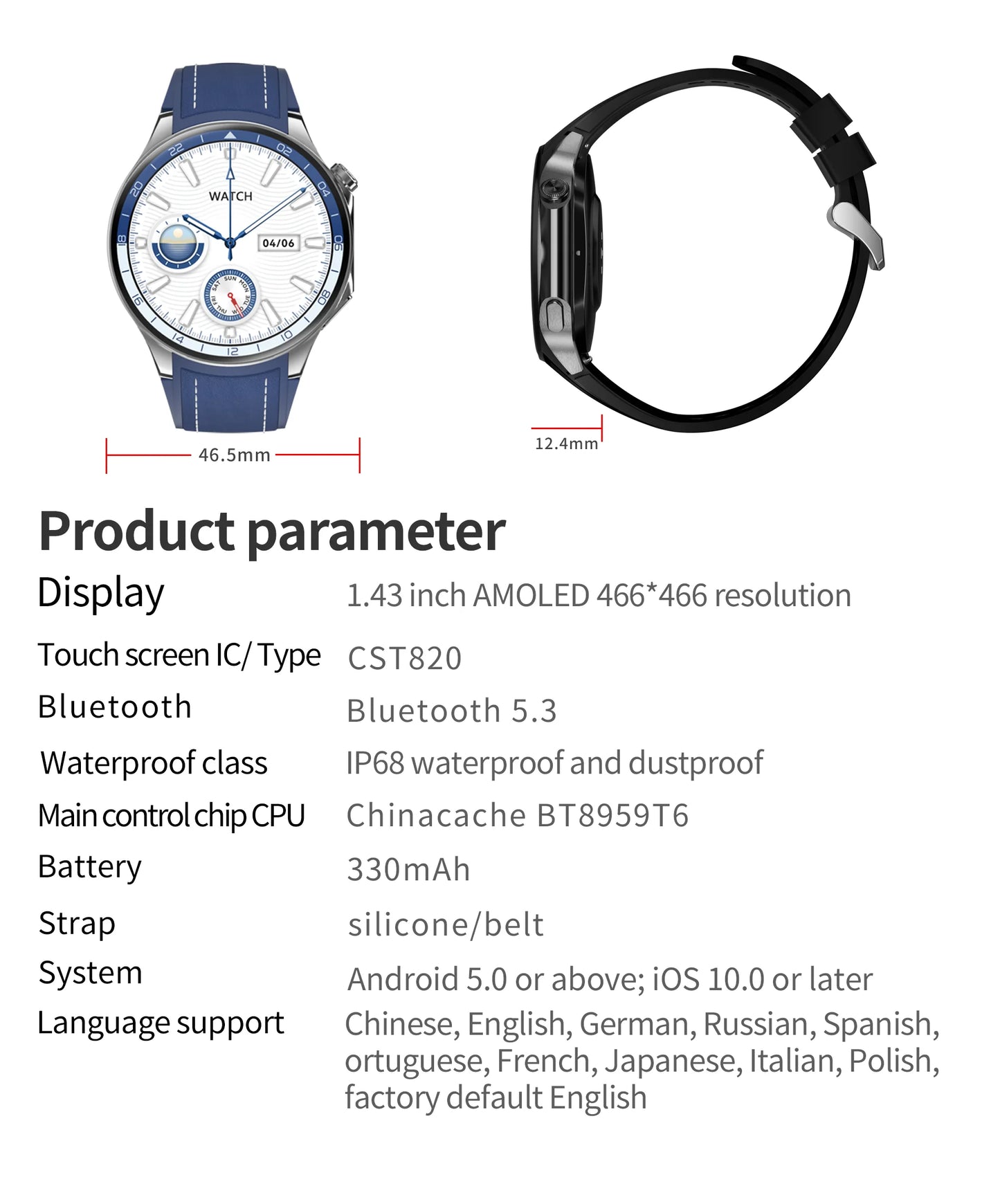 2024 New IP68 waterproof smartwatch for Men GPS Tracking AMOLED 466*466 HD screen NFC Bluetooth Talking Watch for Huawei Xiaomi