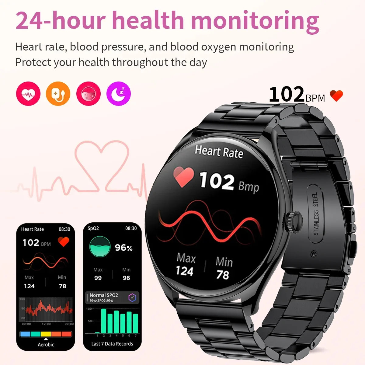 New Smart Watch 2024 Wireless Charging New Smartwatch Bluetooth Calls Watches Men Women Fitness Bracelet Custom Watch Face +Box