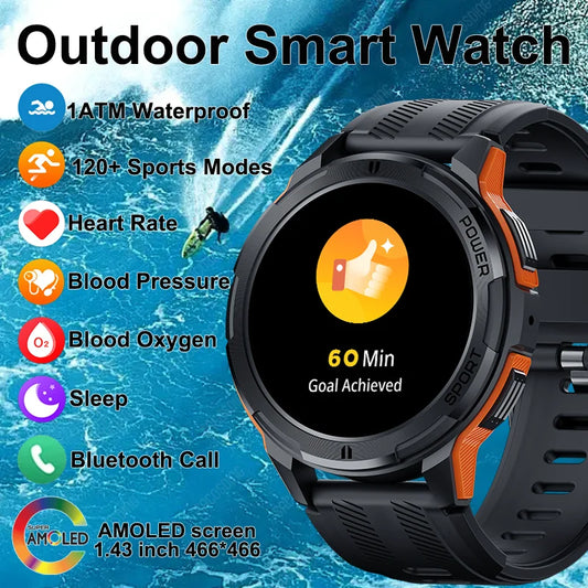 Rugged Outdoor Military 1ATM Waterproof Watches Sports Bluetooth Smartwatch For Men Smart Watch 2024 New Clock For Xiaomi Huawei