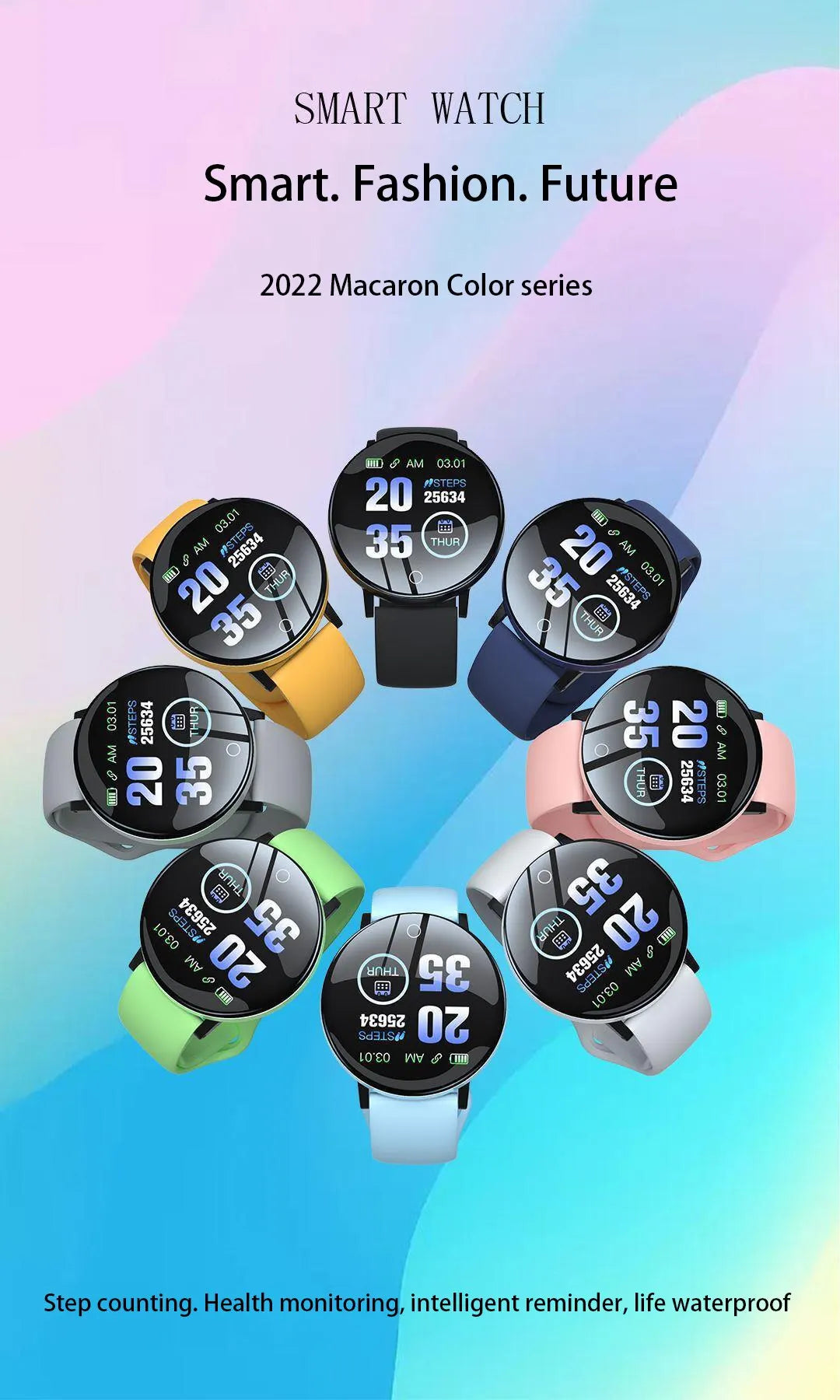 D18 Macaron Real Stepcount B41 Smart Watch Exercise Stepcount Connected Smartwatches For Men And Women Available Android Phone