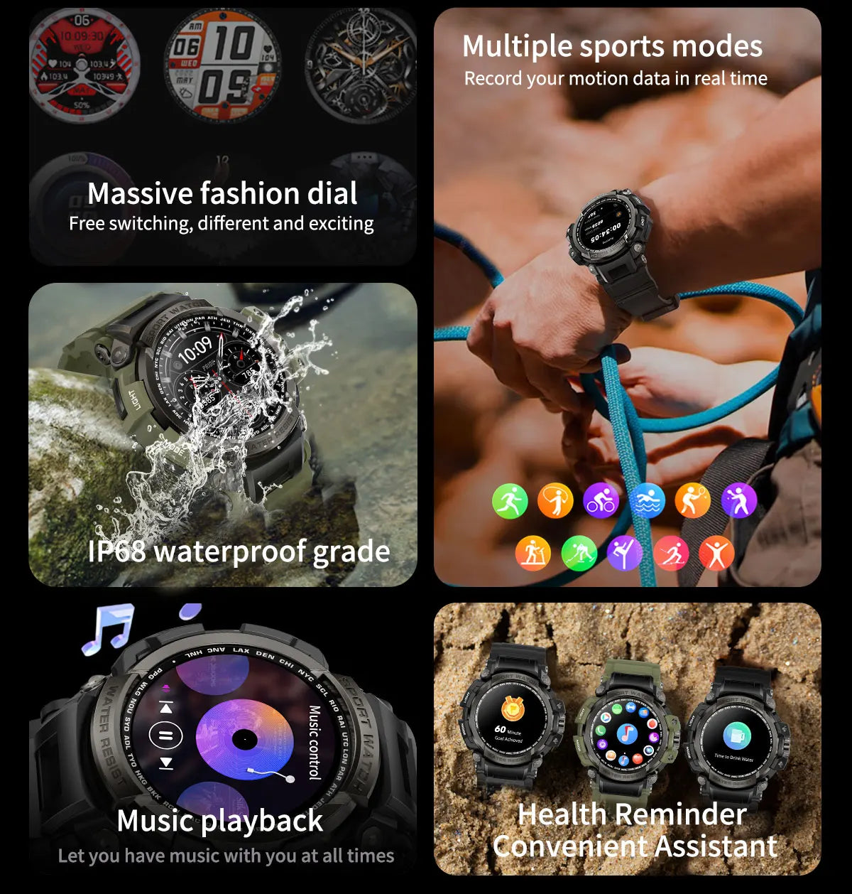 Smart Watch 2024 Android IOS For Man IP68 Waterproof Smartwatch Blood Oxygen Heart Rate Bluetooth Voice Call More Sport Modes