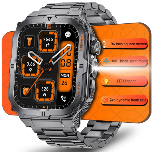 2024 New Outdoor Military Smart Watch Men Bluetooth Call 1.96" Heart Rate Fitness Sports Watches With LED Flashlight Smartwatch