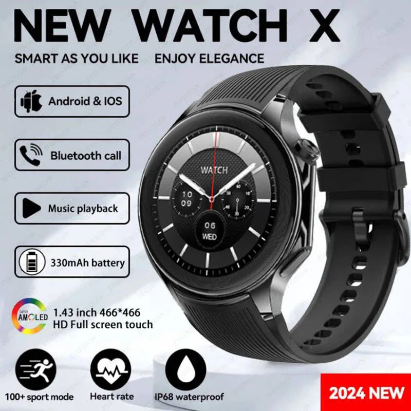 2024 New  For HUAWEI OPPO Watch X High-End Business Watch Music Playback Smartwatch Men Sports Fitness Waterproof Bracelet