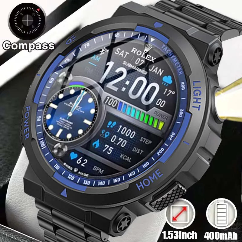 2024 New For Huawei Men Smart Watch LED Lighting Health Track Bluetooth Call GPS Track 3ATM Swimming Waterproof Smart Watch