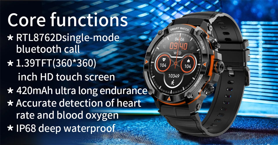 2024 New Men Smartwatch outdoor sports smart watch Bluetooth call IP68 waterproof health monitoring watch adult 420 mAh battery