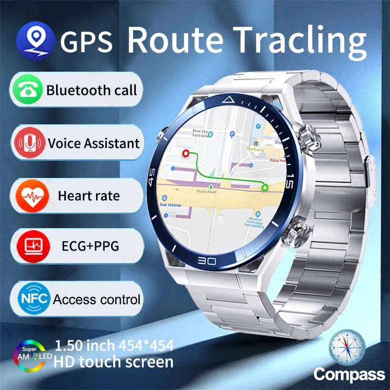 For Android IOS ECG Smart Watch Men GPS Tracker AMOLED 454*454 HD Screen Heart Rate HD Bluetooth Call Sports SmartWatch 2024 New