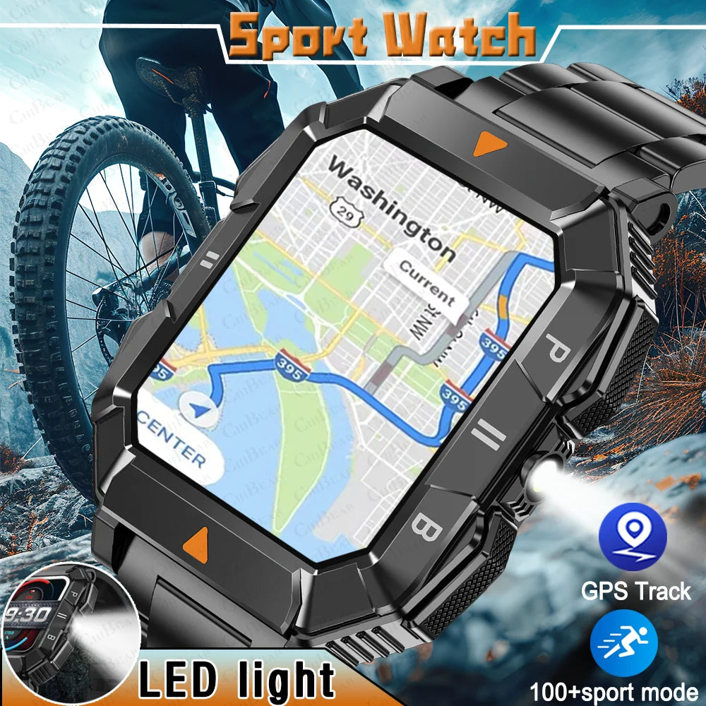 2024 New GPS Track Smartwatch Men Outdoor LED Light 1.83 Inch Screen Waterproof Heart Rate Fitness Bluetooth Call Smart Watch