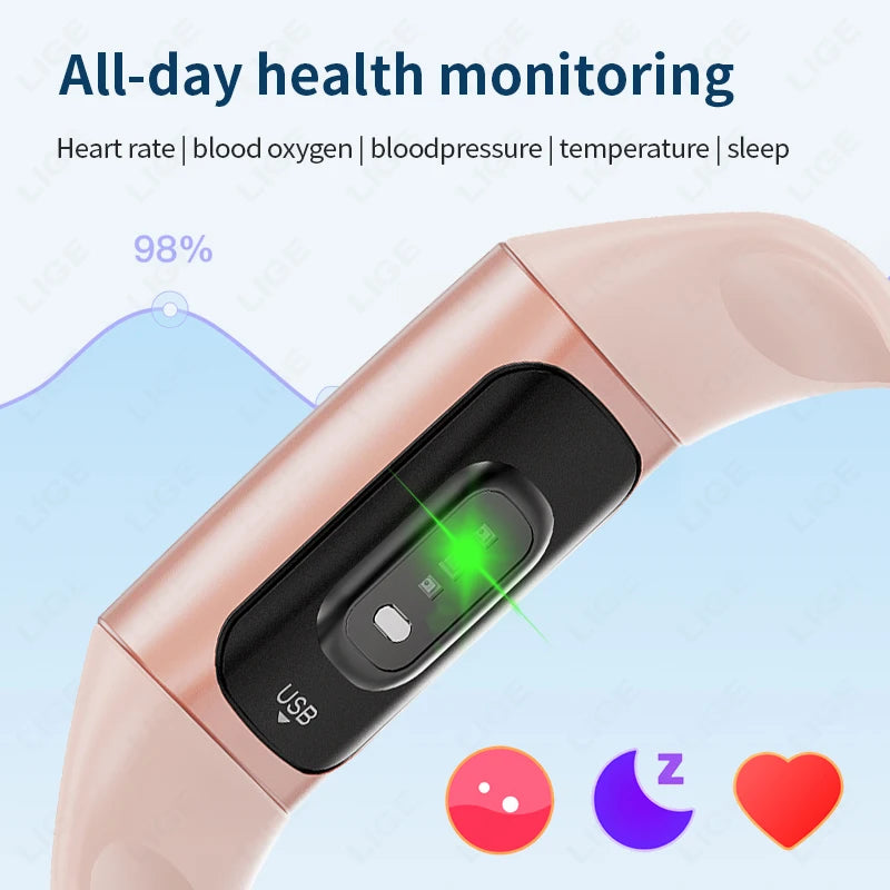 LIGE New Fashion Smartwatch Men Women Temperature Blood Oxygen Monitoring Bracelet Sports Waterproof Smart Watch For Man Laides