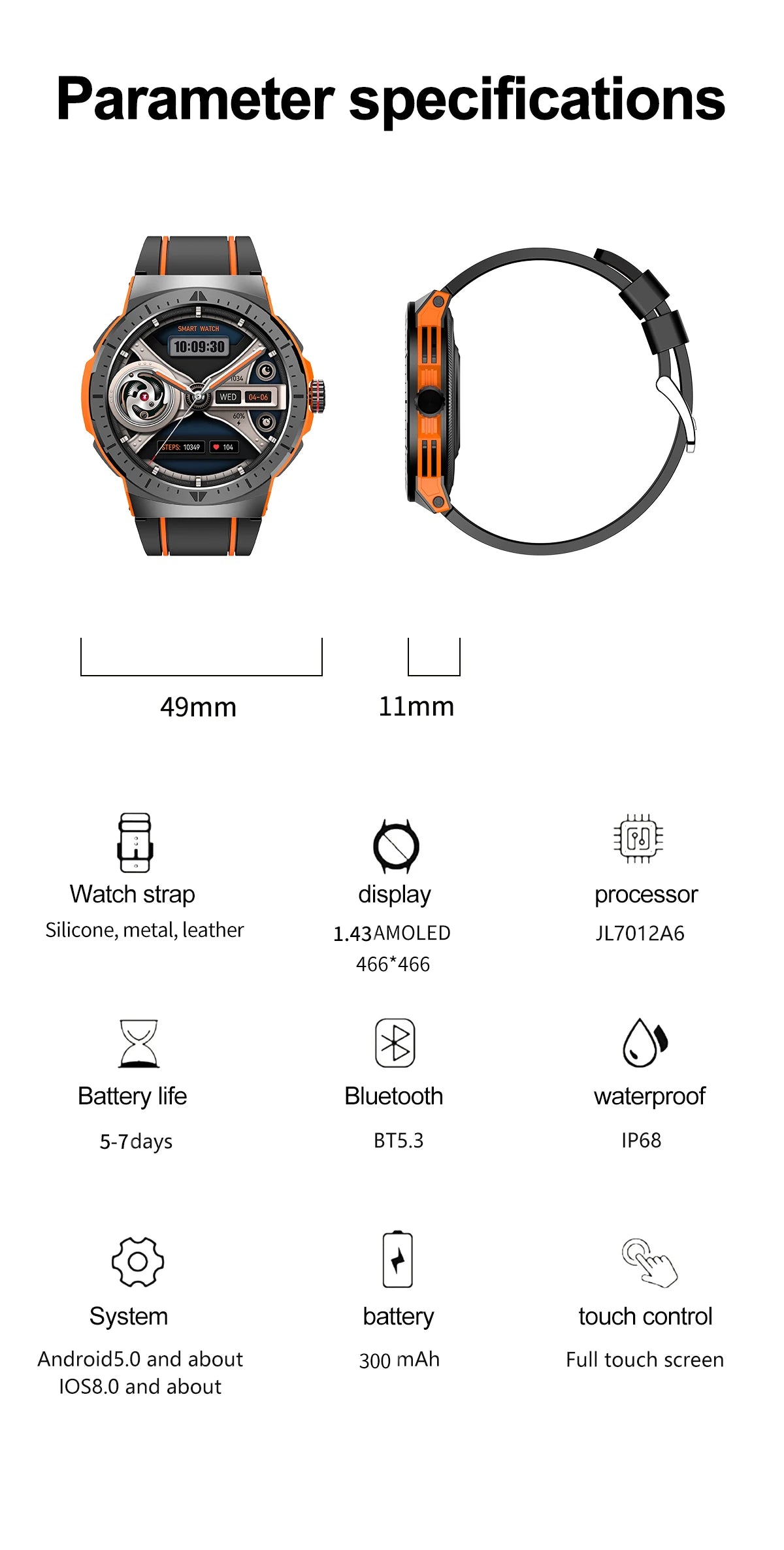 HK52 Smart Watch Amoled Large Screen Men Outdoor Sport BT Call AI Voice Heart Rate Fitness Tracker Bracelets Smartwatch New 2024