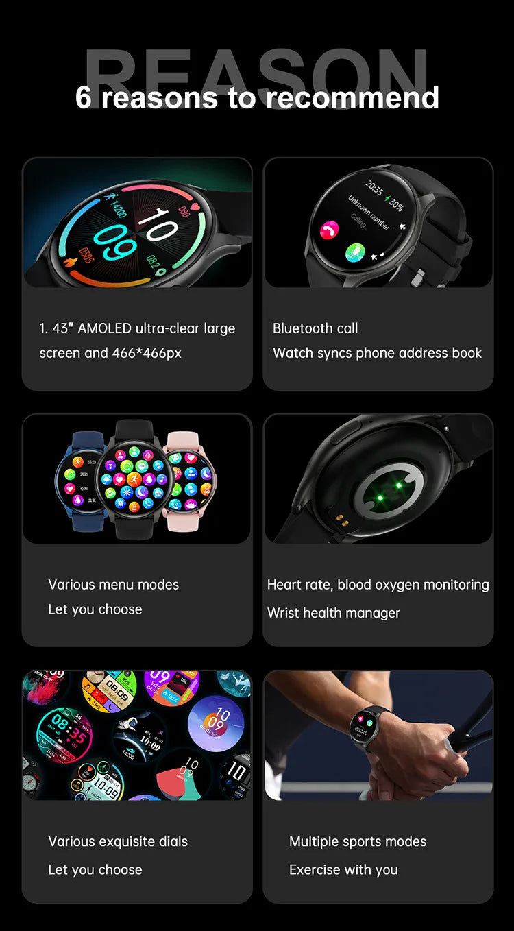 2024 New NFC AMOLED Smartwatch Men Women BT Wireless Call Compass Voice Assistant GPS Sports Fitness SmartWatch For Android IOS