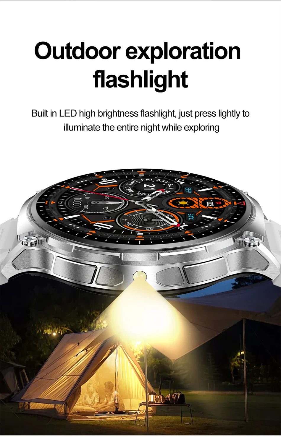 2024 New Compass Smart Watch Men Women Flashlight HD Screen Bluetooth Call GPS NFC 100+ Sport modes Heart rate Smartwatch Man