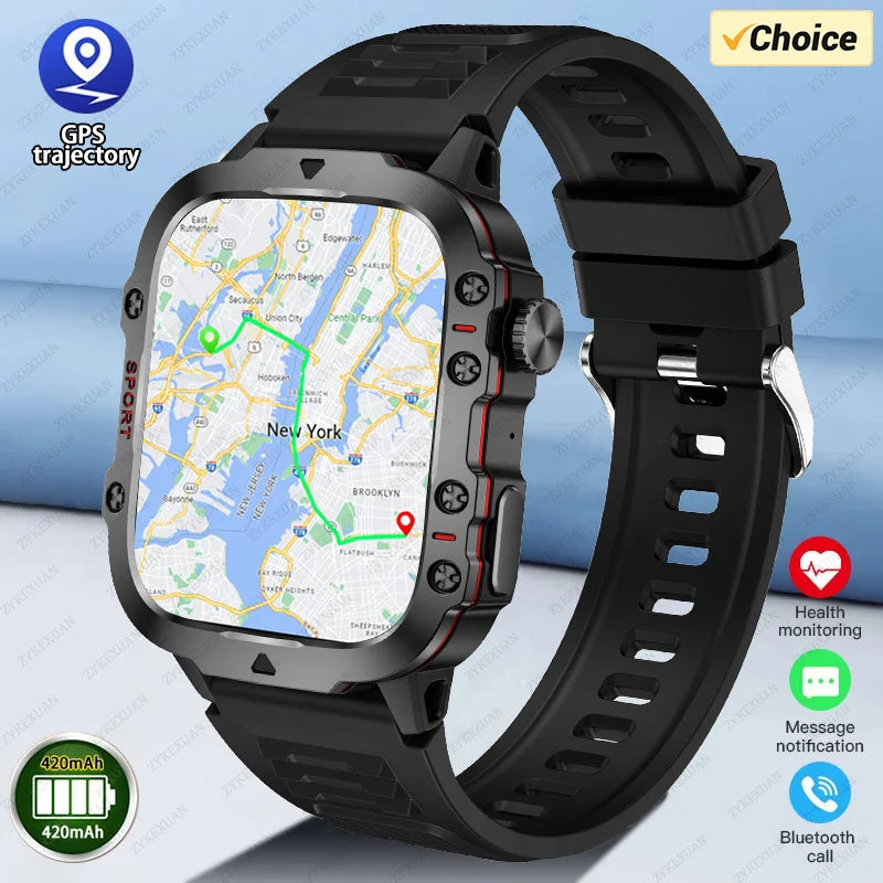 2024 Rugged Military Smartwatch Men Fitness Watches IP68 Waterproof 2.01'' AI Voice Bluetooth Call Smart Watches For Android IOS