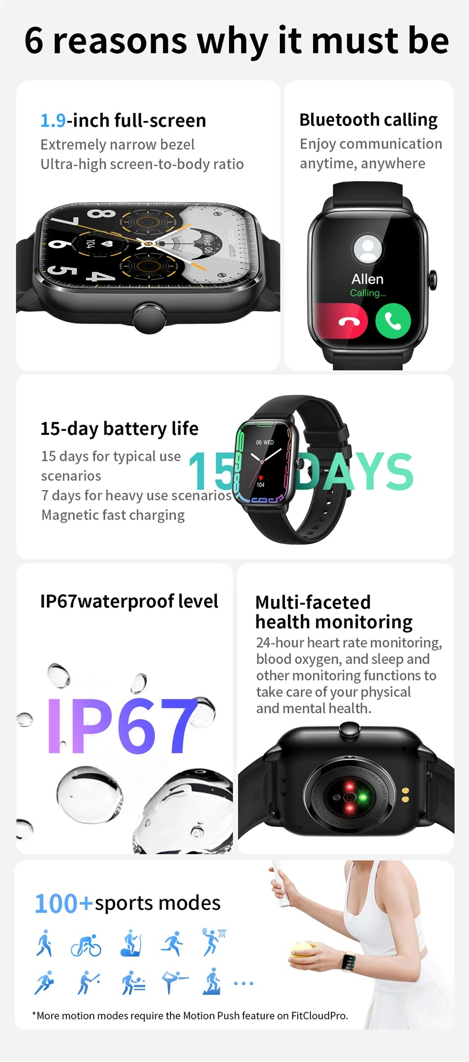 2024 Women motion Smartwatch Bluetooth Call Sleep Monitor Multifunctional mode Watch For Men Smart Watch Full Screen New product