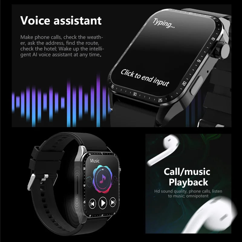 2024 New 2.01 Inch Heart Rate Sports Smart Watch Wireless Charge Voice Assistant Men Watches Music Play NFC Women Smartwatch