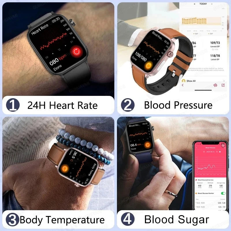 2024 AI Medical Diagnosis Body Fat Blood Lipids Uric Acid Blood Glucose Smart Watch Men ECG+PPG Voice Bluetooth Call Smartwatch