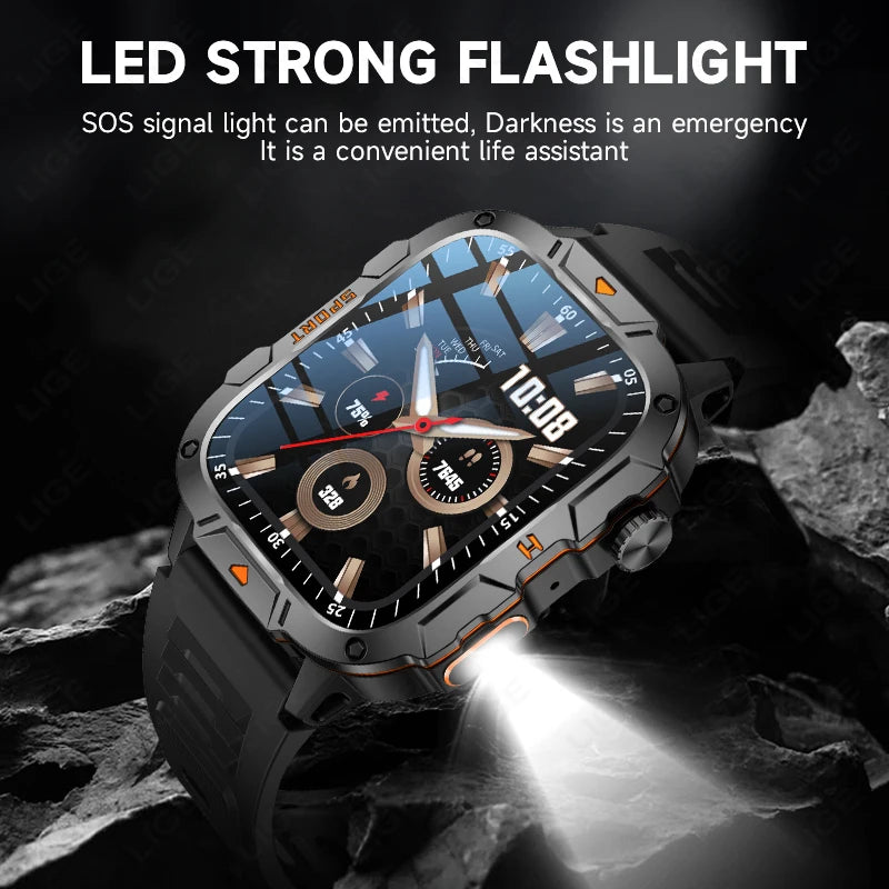 2024 Outdoors Smart Watch Men With LED Flashlight Bluetooth calling 1.96"HD Waterproof Watch Sleep monitoring Smartwatch Man New