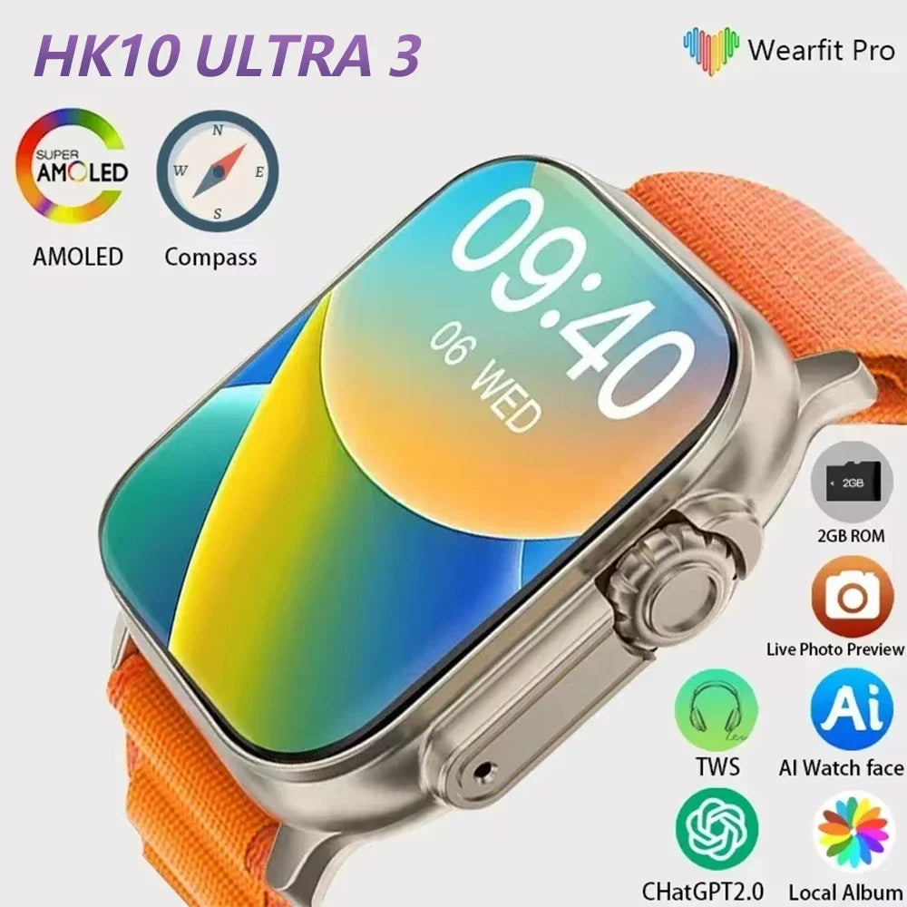 2024 Zordai HK10 Ultra 3 Smartwatch HK9 ULTRA2 MAX Upgrade ChatGPT Smart Watch AMOLED 2GB NFC BT Call Heart Smartwatch Men Women