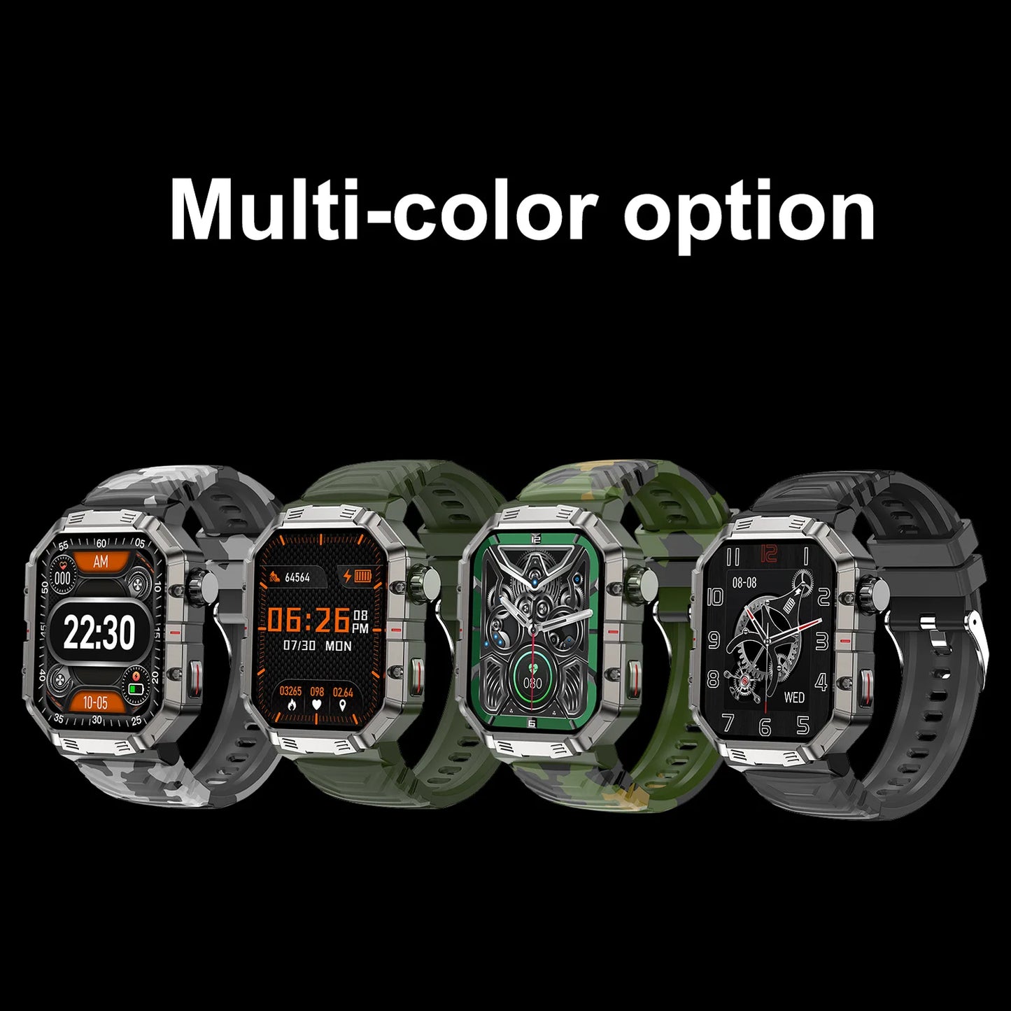 2024 New Military Smart Watch Men IP68 2.01 Inch Screen Outdoor Sports Fitness Tracker Health Monitor Bluetooth Call Smartwatch