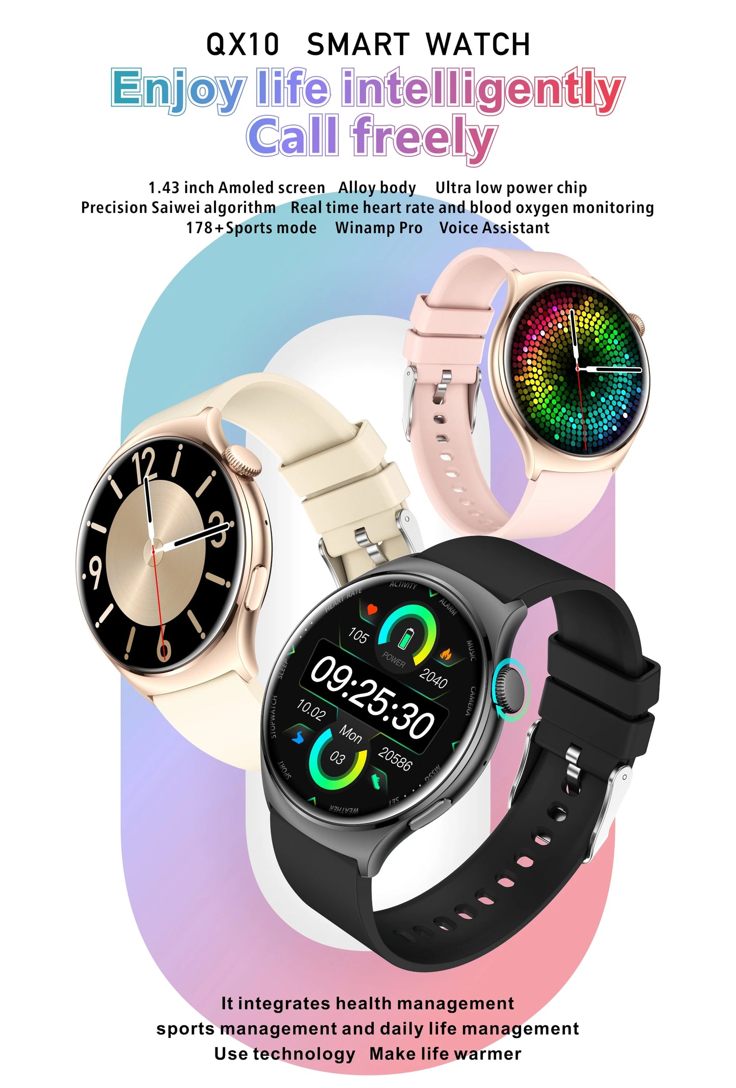 2024 New Fashion Bluetooth Call Smart Watch Women Voice Assistant Custom Dial Watch Health Monitor Sports Fitness Smartwatch Men