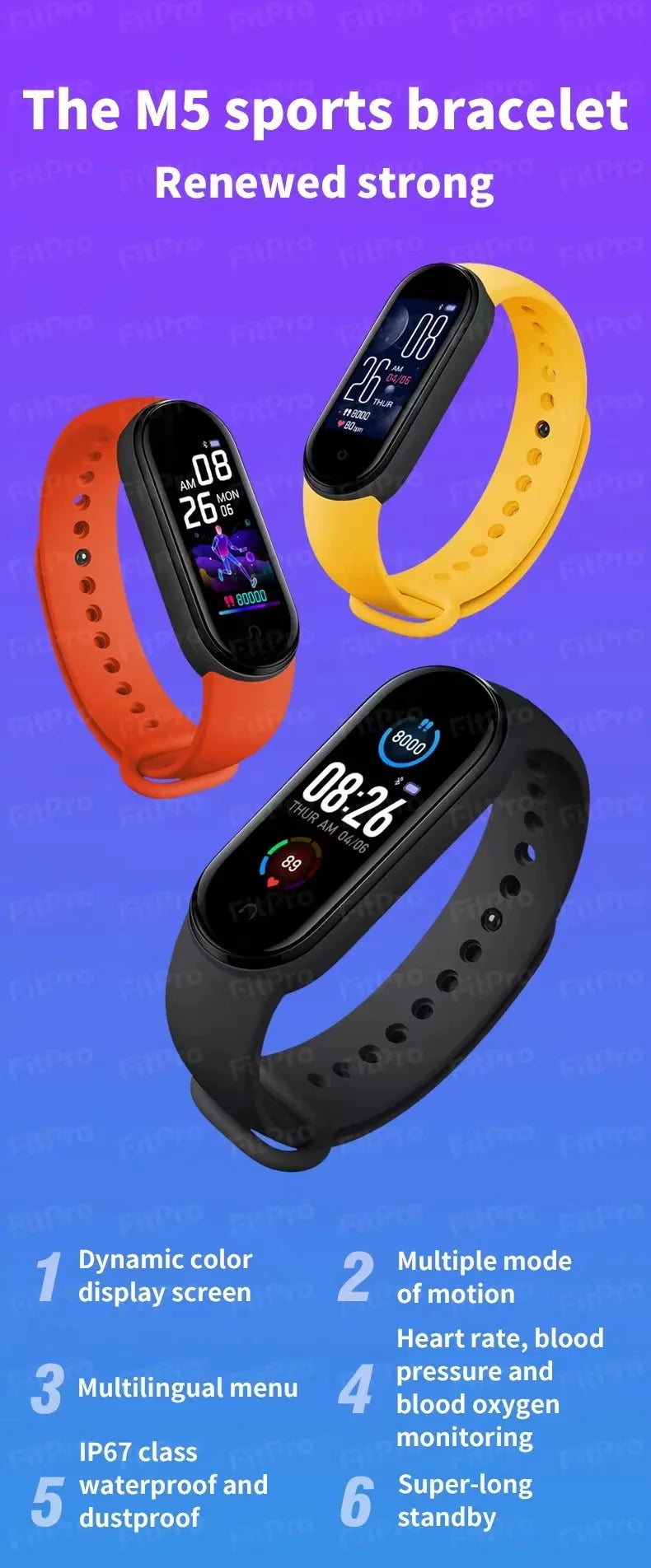 M5 Smart Watch Color Screen Step Counting Multi Sport Mode Message Reminder Photography Music Remote Control Smart Band