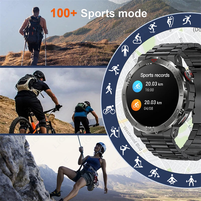 2024 Outdoor Compass Smartwatch Men 1.43inch AMOLED Sports Fitness Watch Bluetooth Call Waterproof Smart Watch For Huawei Xiaomi