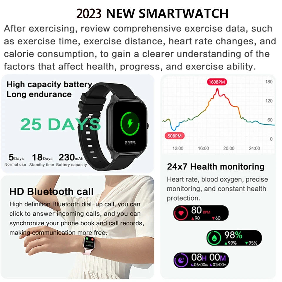 2024 New Fashion Smart Watch Men Women 1.83-Inch Full Touch Screen Fitness Tracker Sports Waterproof SmartWatch For Android ios