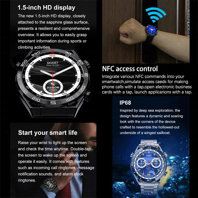 ChiBear 2024 NFC Smart Watch Men AMOLED 454*454HD Screen Heart Rate Bluetooth Call IP68 Waterproof SmartWatch For Android IOS