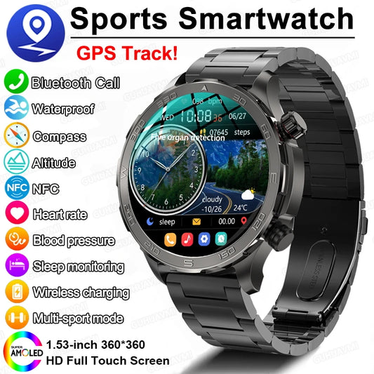 2024﻿New For Xiaomi Outdoor Sports Smart Watch Men GPS Compass NFC AMOLED Screen Waterproof HD Bluetooth Call Fitness Smartwatch