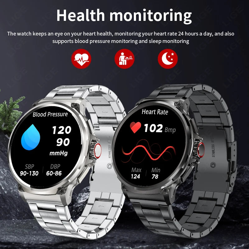 LIGE Outdoor Sports Smart Watch Men 1.85'' HD Screen Bluetooth Call 710mAh Large Capacity Health Monitor Fitness Smartwatch 2024