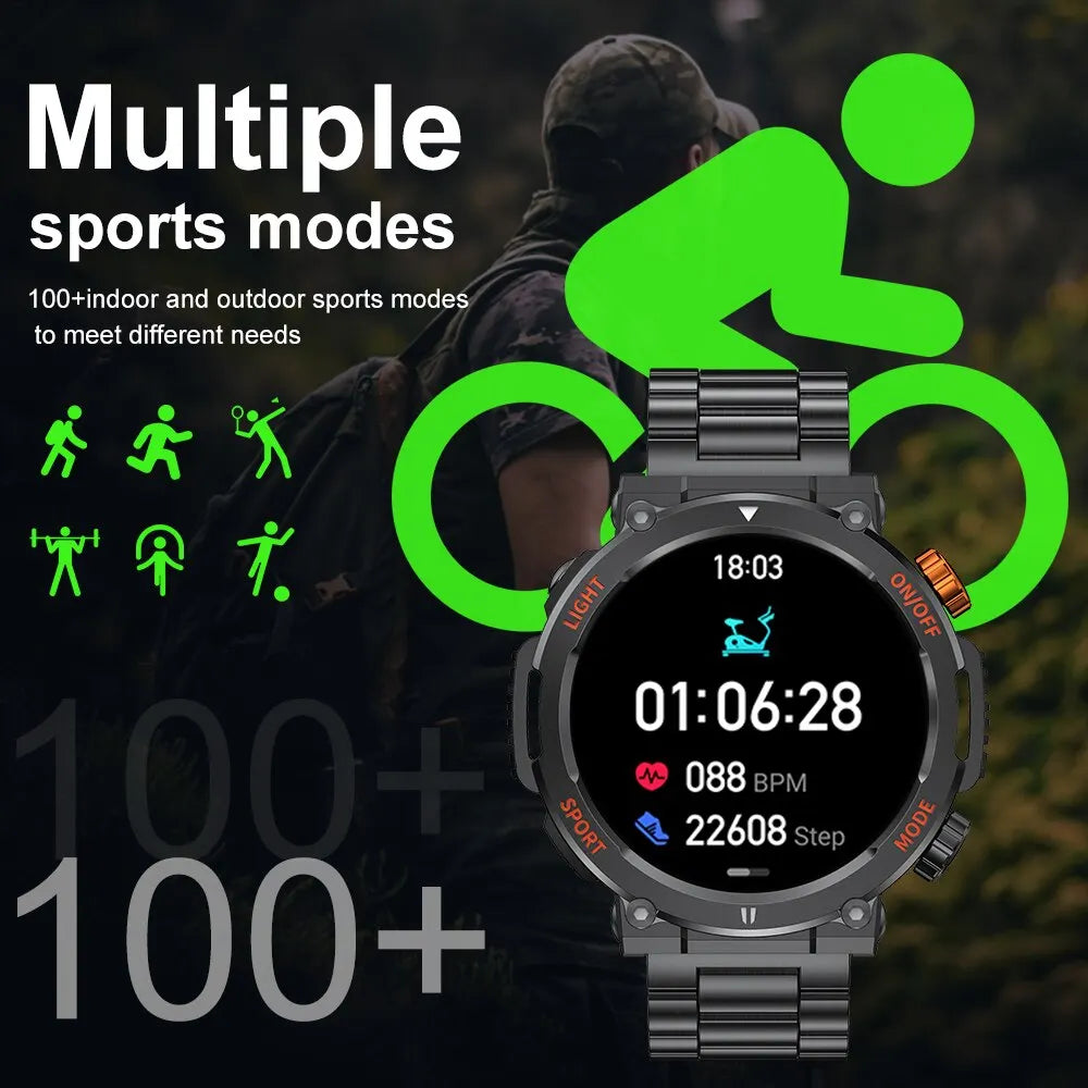 2024 New Smart watch For men 100+Sports Fitness Outdoor Survival Compass LED Light Watches Bluetooth Call Smartwatch reloj 시계