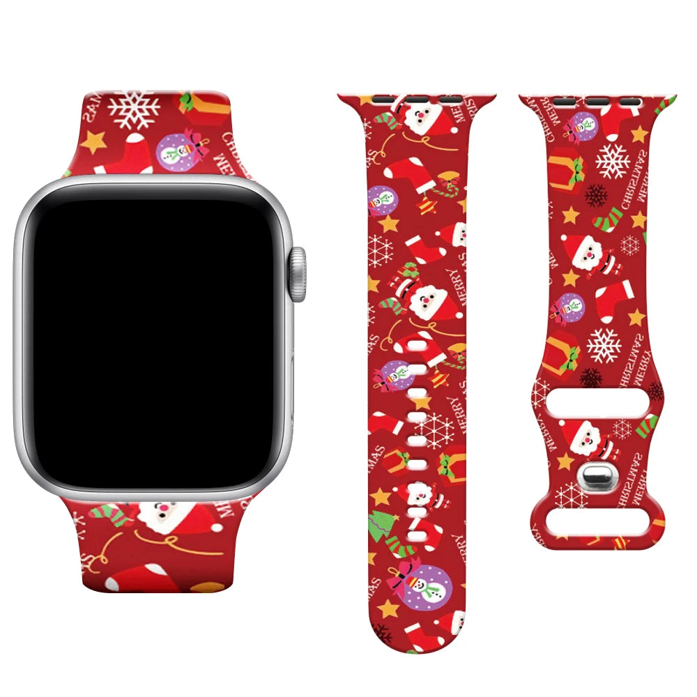 Christmas Print Strap For Apple Watch Band 45mm 44mm 42mm 41mm 40mm 49mm 38/40mm Correa Bracelet iwatch Series ultra 7se 3 6 8 9