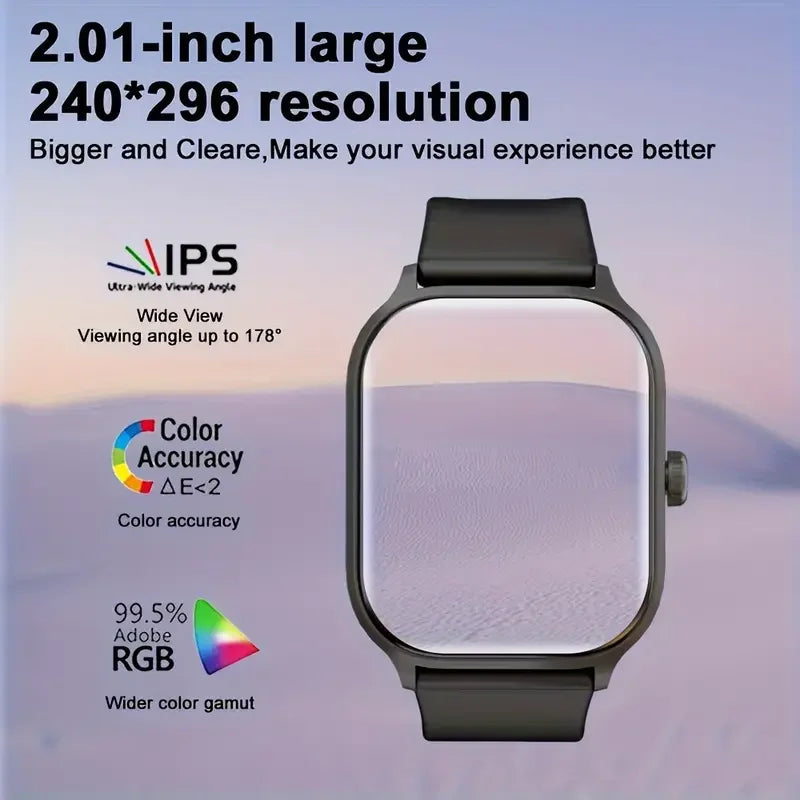 2024 NEW Smart Watch Men Women 2.01 Inch Screen Bluetooth Call Blood Oxygen Blood Pressure Women Men Smartwatch for IOS Android