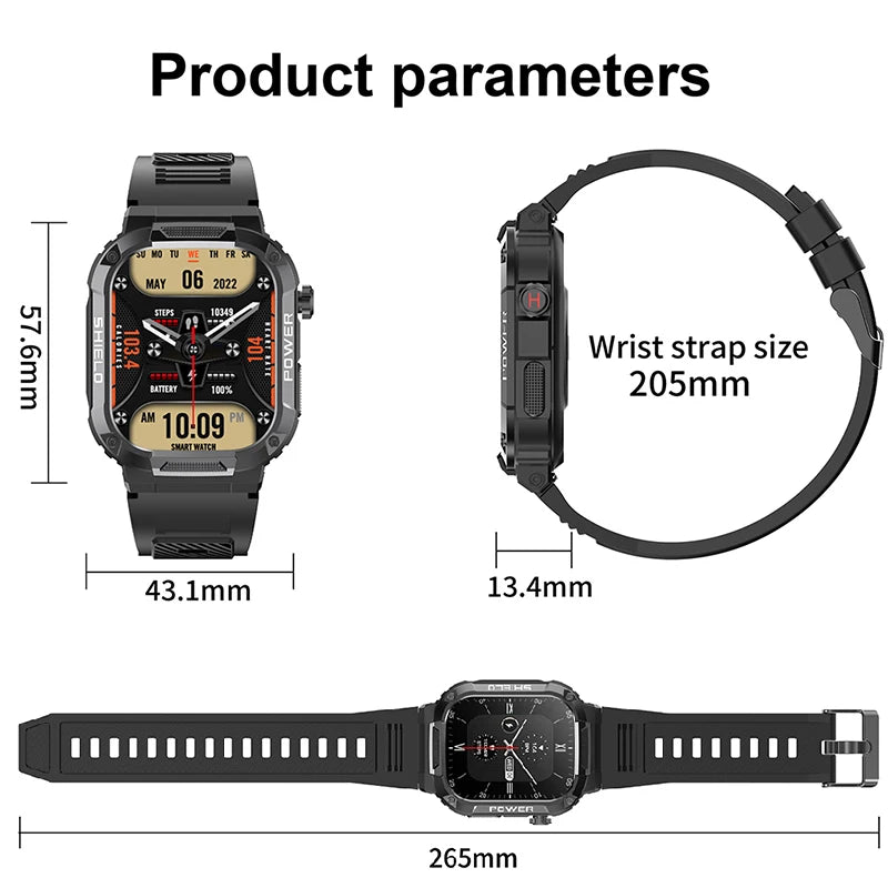 2024 Rugged Military Smartwatch Men For Android IOS Fitness Watches IP68 Waterproof 2.01'' AI Voice Bluetooth Call Smart Watches